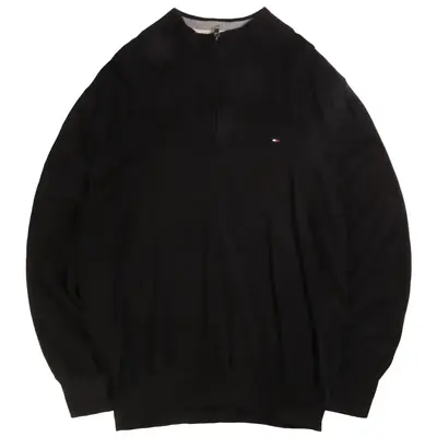Tommy Hilfiger Quarter Zip Ribbed Jumper / Sweater XXLarge (2XL) Black