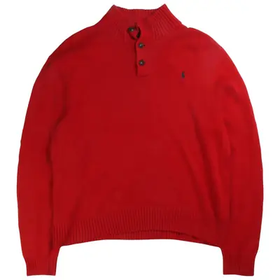 Polo Ralph Lauren Knitted Quarter Button Jumper / Sweater XLarge Red