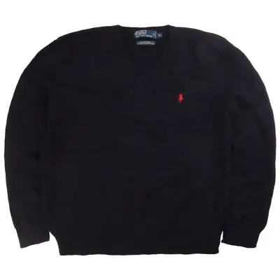 Polo Ralph Lauren Knitted V Neck Jumper / Sweater XLarge Navy Blue
