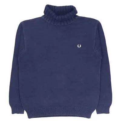 FRED PERRY 90's Turtle Neck Knitted Jumper Medium Blue