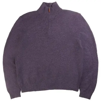 Polo Ralph Lauren Quarter Zip Knitted Jumper / Sweater Large Purple