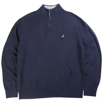 Nautica Knitted Quarter Zip Jumper / Sweater XLarge Navy Blue