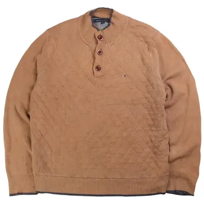 Tommy Hilfiger Quarter Button Knitted Jumper / Sweater Large Brown