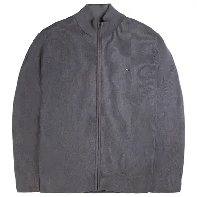 Tommy Hilfiger Full Zip Up Knitted Jumper / Sweater Large Grey
