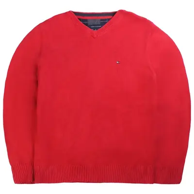 Tommy Hilfiger V Neck Button Up Jumper / Sweater Medium Red
