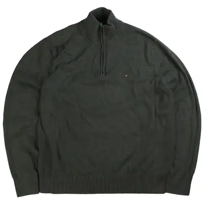 Tommy Hilfiger Quarter Zip Knitted Jumper / Sweater Large Khaki Green