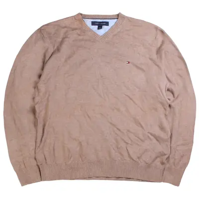 Tommy Hilfiger V Neck Jumper / Sweater Medium Tan Brown