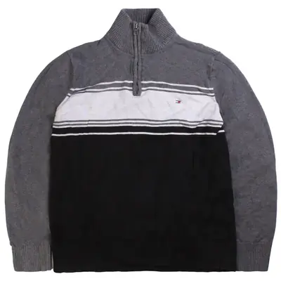 Tommy Hilfiger Quarter Zip Knitted Jumper / Sweater Men's Large Grey