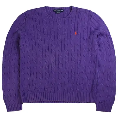 Ralph Lauren Cable Striped Crewneck Jumper / Sweater XLarge Purple