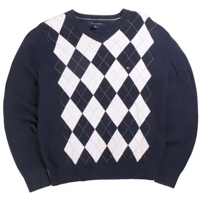 Tommy Hilfiger Prep Y2K Style Knitted Jumper / Sweater Small Navy Blue