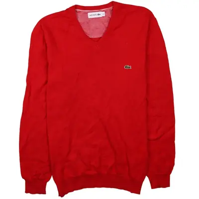 Lacoste 90's Vintage Lightweight Red V Neck Sweater Jumper XLarge
