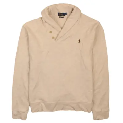 Polo Ralph Lauren 90's 2 Button High Neck Jumper / Sweater Large Beige