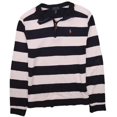 Polo Ralph Lauren 90's Striped Quater Zip Jumper / Sweater XLarge Navy