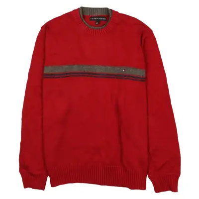 Tommy Hilfiger 90's Knitted Crew Neck Jumper / Sweater Large Red