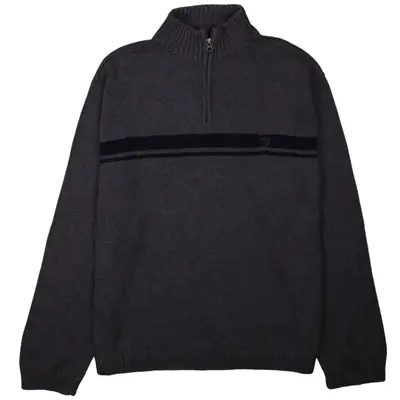 Chaps 90's Quater Zip Jumper / Sweater Large Grey