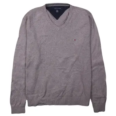 Tommy Hilfiger 90's V Neck Knitted Jumper / Sweater Medium Grey