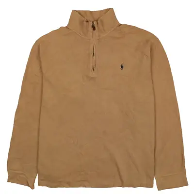 Polo Ralph Lauren 90's Quater Zip Jumper / Sweater XLarge Tan Brown