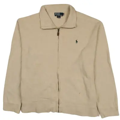 Polo Ralph Lauren 90's Full Zip Up Jumper / Sweater XLarge Beige Cream