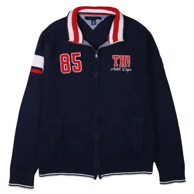 Tommy Hilfiger 90's Spellout Full Zip Up Jumper / Sweater XLarge Navy 