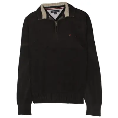 Tommy Hilfiger 90's Quater Zip Knitted Jumper / Sweater Large Black