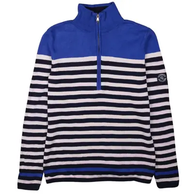Lauren Ralph 90's Striped Quater Zip Jumper / Sweater Large Blue