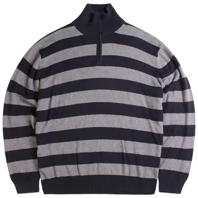 Nautica Men's Vintage XXL Navy Blue Striped Quarter Zip Sweater