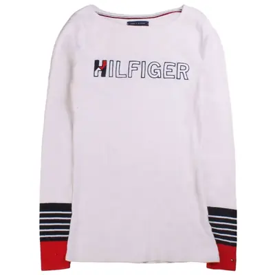 Tommy Hilfiger Spellout Striped Jumper / Sweater Women's XSmall White