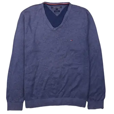 Tommy Hilfiger 90's Sportswear V Neck Jumper / Sweater Large Purple
