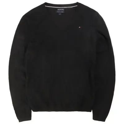 Tommy Hilfiger Knitted V Neck Jumper / Sweater Small Black