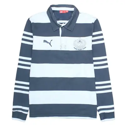 Puma Vintage 90s Men's Small Navy Blue Long Sleeve Polo Shirt Cotton
