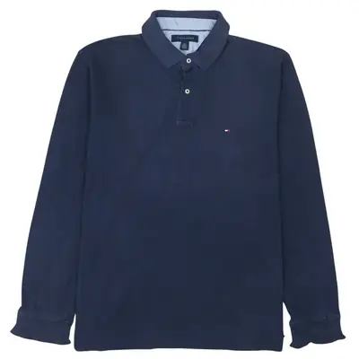 Tommy Hilfiger 90's Vintage Men's Navy Polo Shirt Long Sleeve Large
