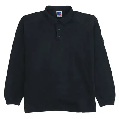 Russell Athletic Vintage 90s XL Black Long Sleeve Polo Shirt Cotton
