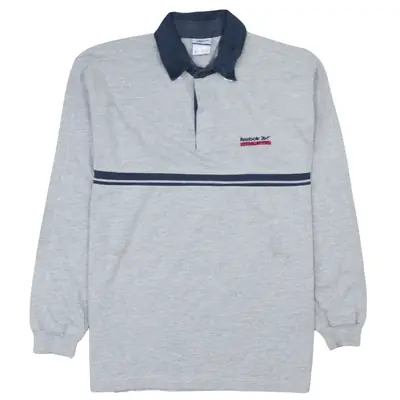 Vintage Reebok 90's Grey Long Sleeve Quarter Button Polo Shirt Medium