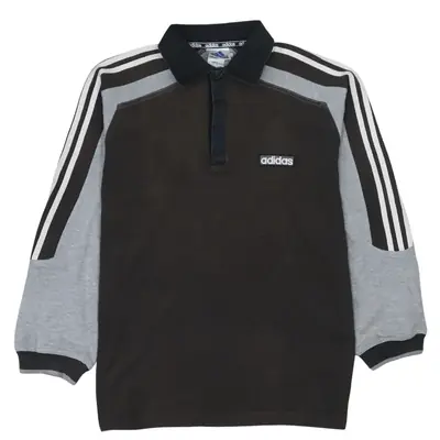 Vintage Adidas 90's Striped Sleeve Polo Shirt Mens Medium Brown
