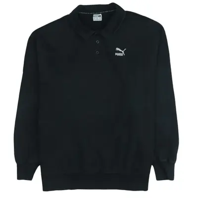 Vintage Puma 90's XL Long Sleeve Black Quarter Button Polo Shirt