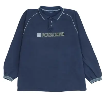 Vintage QuikSilver 90's Style Spellout Quarter Button Polo - XL Navy