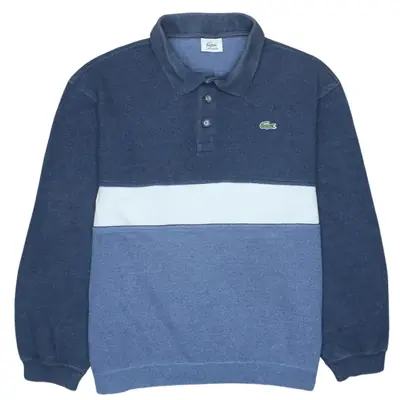 Lacoste 90's Quarter Button Long Sleeve Polo Shirt XLarge Navy Blue