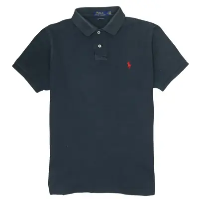Polo Ralph Lauren 90's Vintage Black Quarter Button Polo Shirt Medium