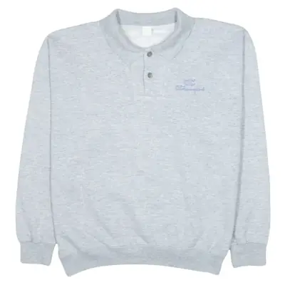 Champion Vintage 90's Grey Long Sleeve Polo Shirt Men's Large