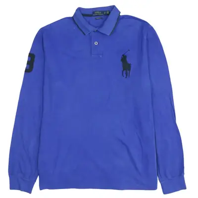 Vintage Polo Ralph Lauren 90's Blue Long Sleeve Quarter Button Polo Sh