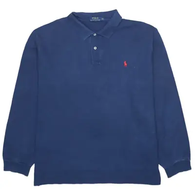 Polo Ralph Lauren 90's Vintage Navy Blue Long Sleeve Polo Shirt XXLarg