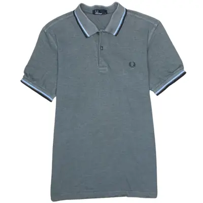 FRED PERRY 90s Medium Grey Polo Shirt - Short Sleeves, Quarter Button