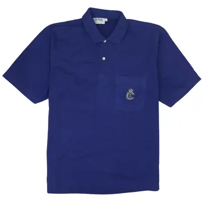 HUGO BOSS Women's 90s Vintage XLarge Navy Blue Cotton Polo Shirt