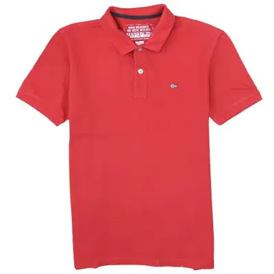 Napapijri Red Polo Shirt Women’s Large Embroidered Flag Logo Short Sle
