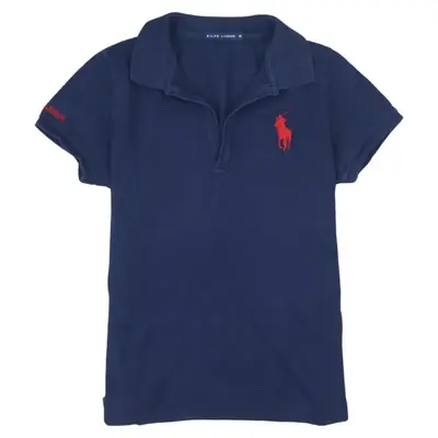 Vintage Polo Ralph Lauren 90's Navy Blue V Neck Polo Shirt Medium