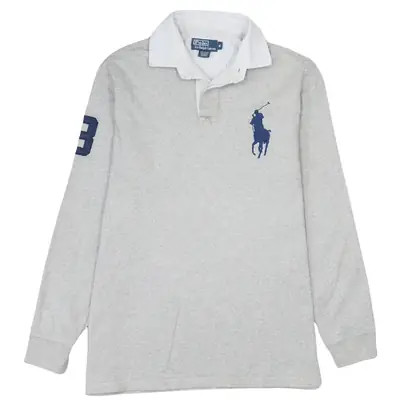 Vintage Polo Ralph Lauren 90's Grey Long Sleeve Polo Shirt Medium