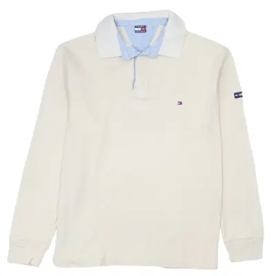 Tommy Hilfiger 90's XL Beige Cream Long Sleeve Polo Shirt