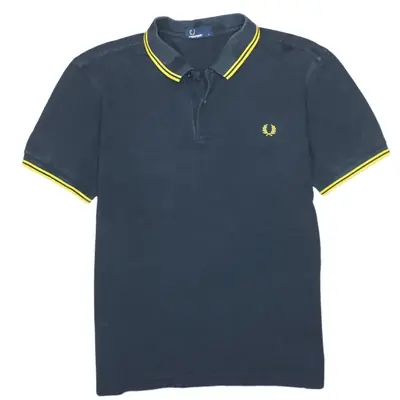 Vintage FRED PERRY Polo Shirt Large Black Cotton 90's Short Sleeve