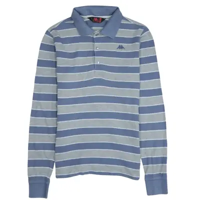 Kappa Blue Grey Stripe Long Sleeve Polo Shirt Men's Small Embroidered 