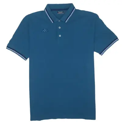 Kappa Teal Blue Polo Shirt Women's XLarge Embroidered Logo Striped Col